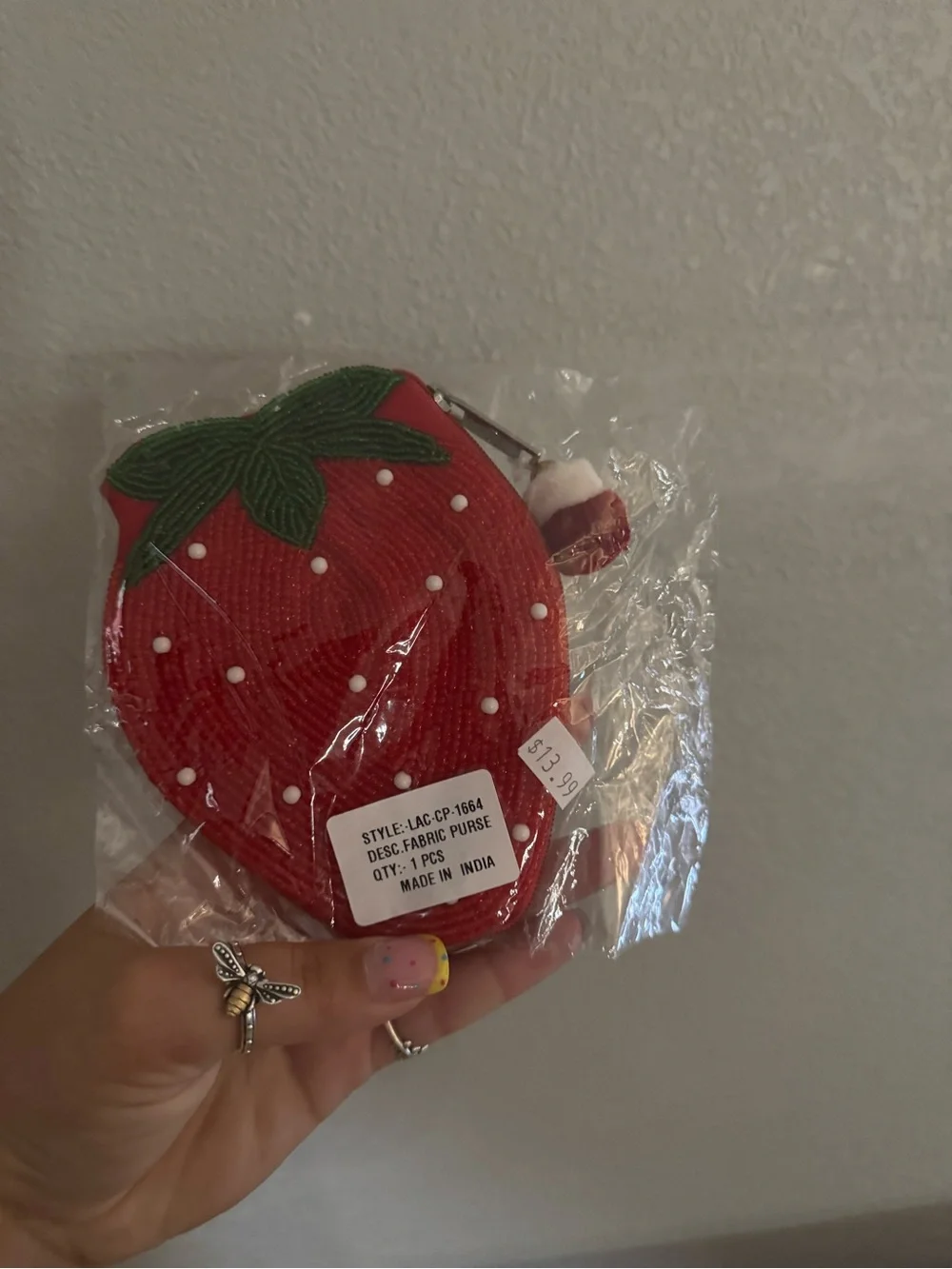 Kids Strawberry Coin Purse - Red with Green Leaf